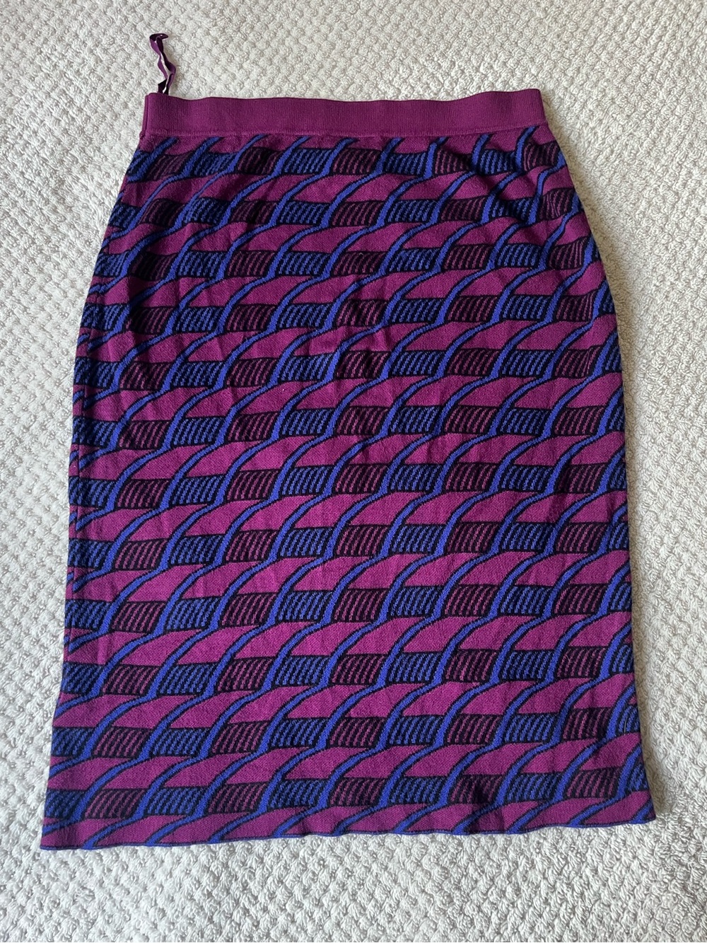 maeve by Anthropologie Purple and Navy Patterned Knit Pencil Skirt